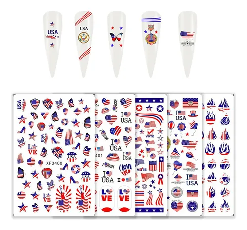 2 Nuevas Pegatinas De Arte De Uñas Con Bandera Americana