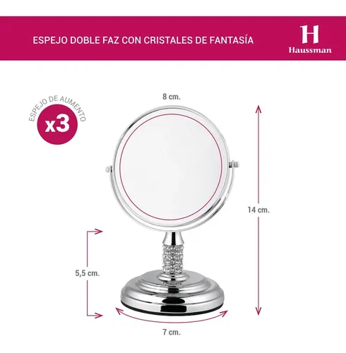 Espejo Para Maquillaje Aumento X3 Doble Faz Metal 8cm Vip