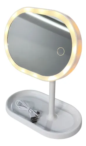 Espejo Maquillaje Led Base Organizadora 3 Tonos Luz Usb C