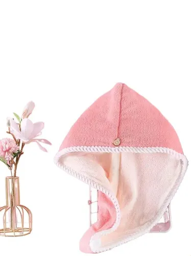 Gorro Absorbente 2 Piezas, Felpa Coral Con Botón 40x60cm Modelo De Combinación De Colores Rosa Y Blanco De Doble Capa [empaquetado Individualmente Con Etiqueta Y Código De Barras] 40*60cm