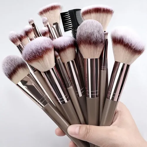 Set 15 Brochas De Maquillaje Con Estuche Gris
