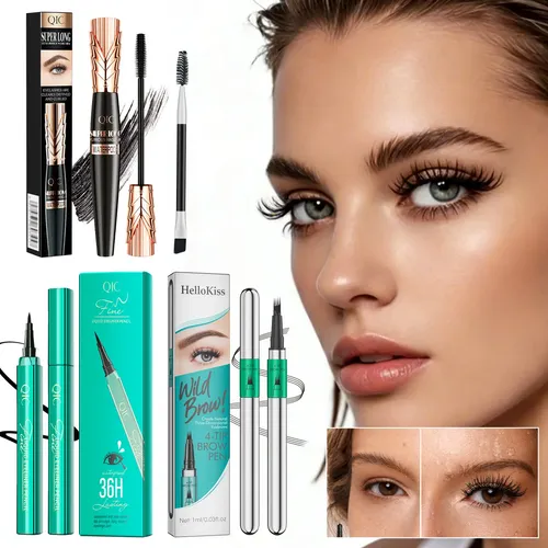 Set De Delineador De Ojos, Rímel Y Lápiz De Cejas Qic Hellok