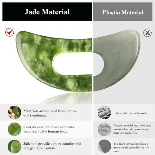 Herramienta De Masaje Gua Sha Cekpo Jade Stone Con Mango Par