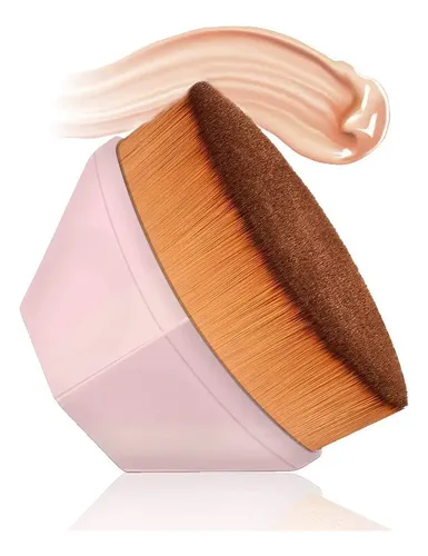 Brocha Kabuki Plana Hexagonal Polvos Crema Base Maquillaje Color Rosa