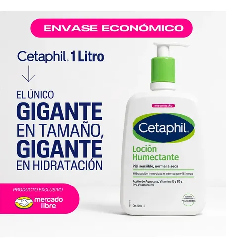 Loción hidratante corporal y facial Cetaphil para piel sensible, normal a seca, 1 litro, 48 h de hidratación