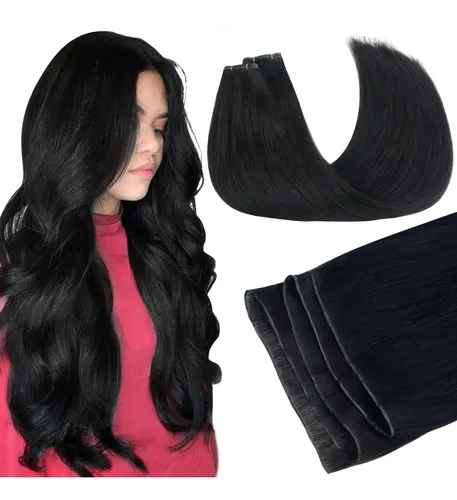 Extension Cortina De Pelo Humano Real 35cm 80g Negro Jet