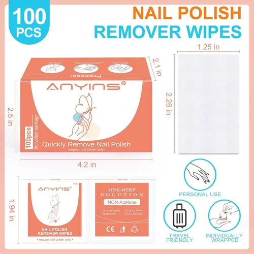 Removedor De Esmalte Anyins 100pcs Toallitas No Acetona