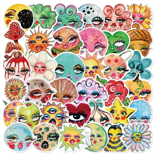 50 Pegatinas Abstractas Con Forma De Mueca For Ojos D
