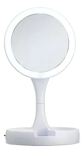Espejo Redondo Plegable Con Luz LED USB Blanco XLS