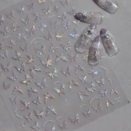 Adhesivos Para Uñas Con Forma De Mariposa Iridiscente, Diseñ