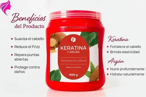 Mascara Keratina y Argan Frilayp X1000g Tratamiento Reestructurante Nutritivo Hidratante Oleo Extraordinario Luminoso Reconstruye Fibra Capilar Previniendo Quiebre y Caida