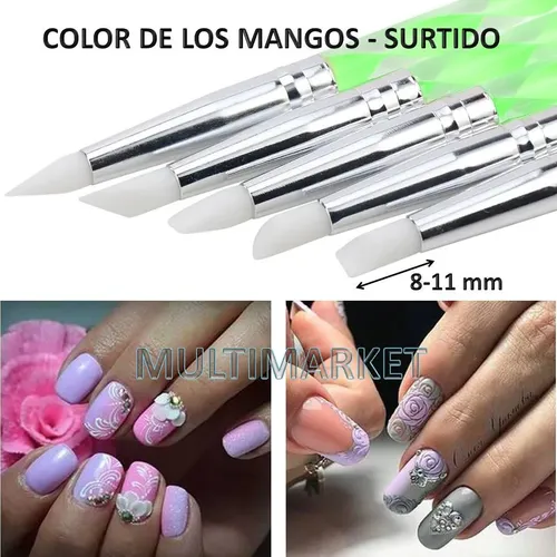 Kit 5 Pinceles Doble Punta Goma Silicona Y Dotting Punteros