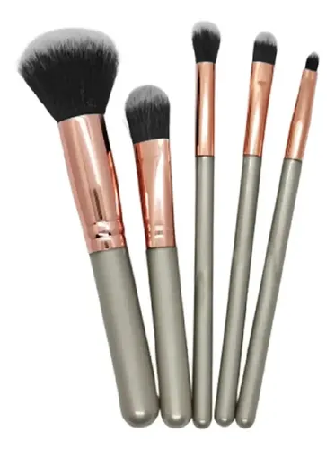 Set De Brochas Y Pinceles Maquillaje Profesional Mely Color X1_Plateado / 5 Brochas Mely