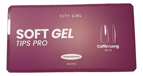 Tips Uñas Postizas City Girl Caja 510u Pro Tamaños 00-13 Tranparente Coffin Long Pro