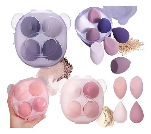 Kit X4uni Esponja Maquillaje Tipo Blender Envase Taper Osito