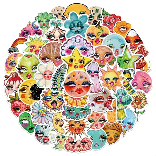 50 Pegatinas Abstractas Con Forma De Mueca For Ojos D