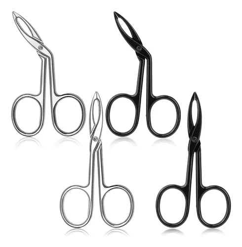 Set 4 Pinzas Y Tijeras Cejas Acero Negro Y Plata