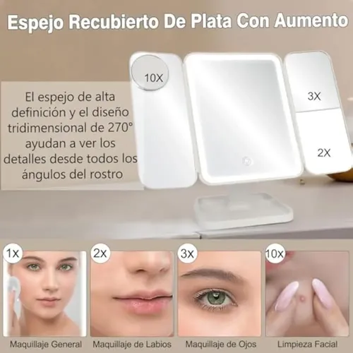 Espejo Con Luz Para Maquillaje Aumento 10x Plegable 180° _bx