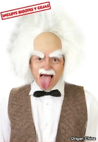 Peluca De Cientifico Loco Einstein Con Bigote Cejas Disfraz Color Blanco