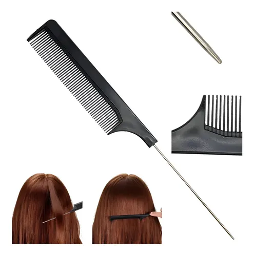 Peine Carbono Profesional Punta Metal Eurostil Negro