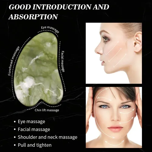 Set De Rodillo De Jade Y Piedra Gua Sha Para Rostro, Ojos, C