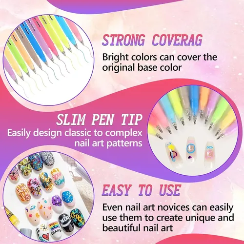 Set 12 Marcadores Para Uñas 3d Secado Rápido Diy
