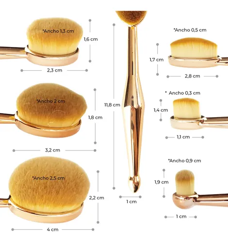 Set Profesional 6 Brochas Oval De Maquillaje Colores Color Rosa