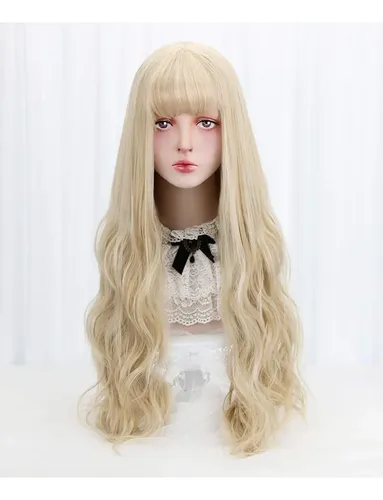 2026 Peluca Sintética Larga Rubia Con Flequillo – Natural
