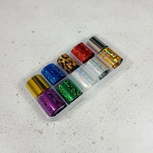 Papel Foil Holográfico Metalizado Decoración Uñas Cajita 10u