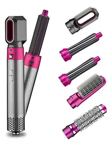 Secador de pelo Genérica 5 en 1 plateado con fucsia