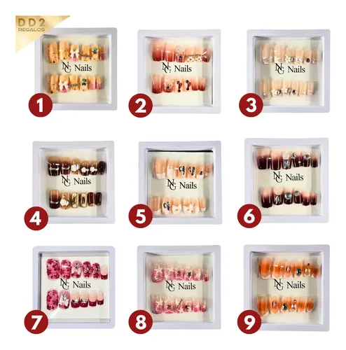 Kit Uñas Postizas Cuadradas C/ Adhesivo Lima Palito Diseños