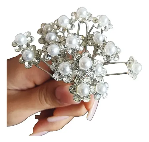 Horquillas Pin Tocado Aplique Perlas Strass Fiestas X12 Unid