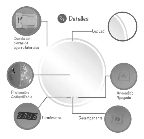 Espejo Circular Con 3 Tipos De Luces Led Gris