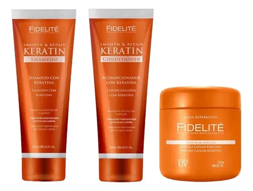 Shampoo + Acondicionador 230ml + Máscara 270ml Keratina Fidelité