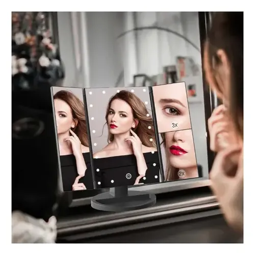 Espejo Maquillaje Luz Tríptica Aumento 3x/2x/10x Buen