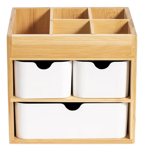 Organizador De Bambú Con 3 Cajones Para Maquillaje Y