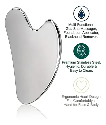 Masajeador Facial Gua Sha Acero Inoxidable Corazón