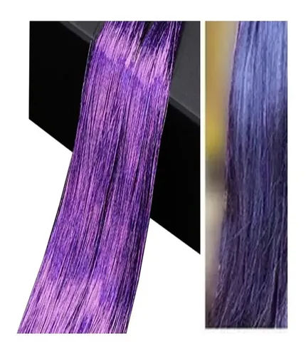 Extensiones de Oropel Metálico para Cabello, Violeta – 100 Tiras de 100 cm