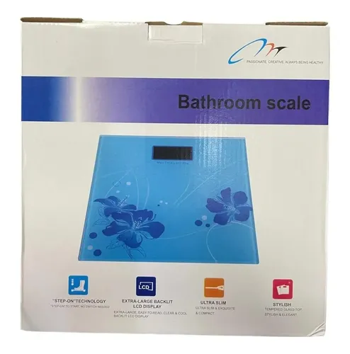 Balanza Digital Celeste Vidrio Templado 180kg Pantalla LCD Automática