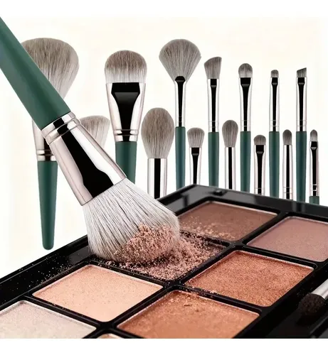 Set 14 Brochas De Maquillaje Profesional Completo Verde