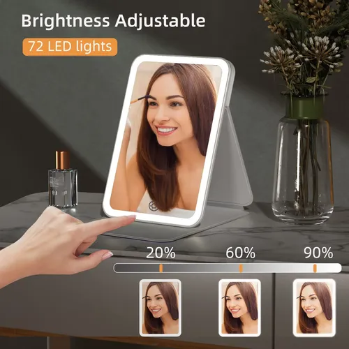 Espejo De Maquillaje Recargable De Viaje Iluminado Con Pu Le