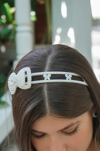 Vincha Pelo Fiesta Novia Tiara Perlas Strass Dorado Plateado Color Perlas Moño