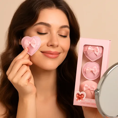Set Puff Ultra Soft X3 Corazón Redondo Gota Maquillaje