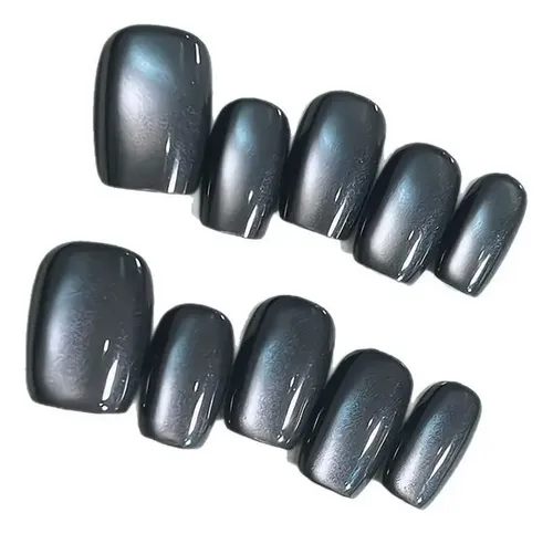 Uñas Cortas Ovaladas Con Ojo De Gato De Obsidiana