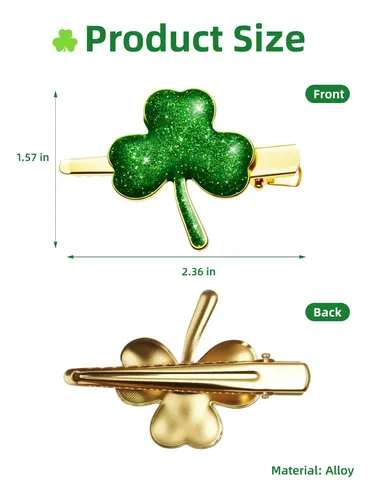 Pinzas Pelo 4 Pcs Trébol Brillante Verde Día San Patricio Ac