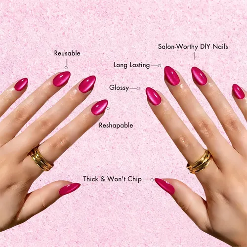 Uñas Postizas Cat Eye Hot Pink 30p Kxamelie 15 Tallas