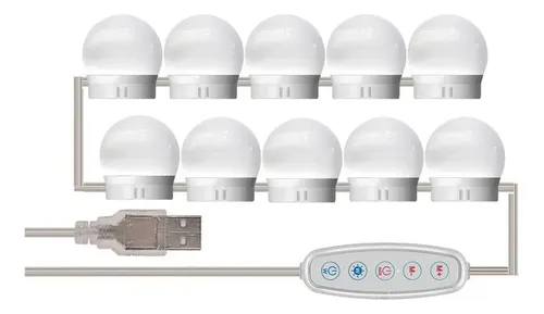 Espejo De Maquillaje De 3 Modos De Colores, Luz Led Con Aten