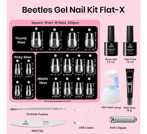 Kit De Uñas En Gel Beetles Flat-x 320 Piezas 16 Tallas Con