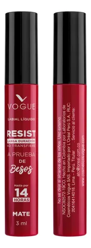Labial Liquido con Acabado Mate Vogue Resist Tono Apasionada 3.ml