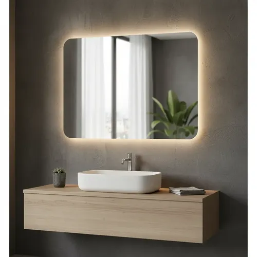 Espejo Horizontal Borde Curvo Luz Led Trasera 70×50